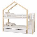 Merax Kinder-Etagenbett Baumhaus-Design, mit ausziehbarem Bett und Sicherheit, natur/weiß, 90x200cm + 90x190cm