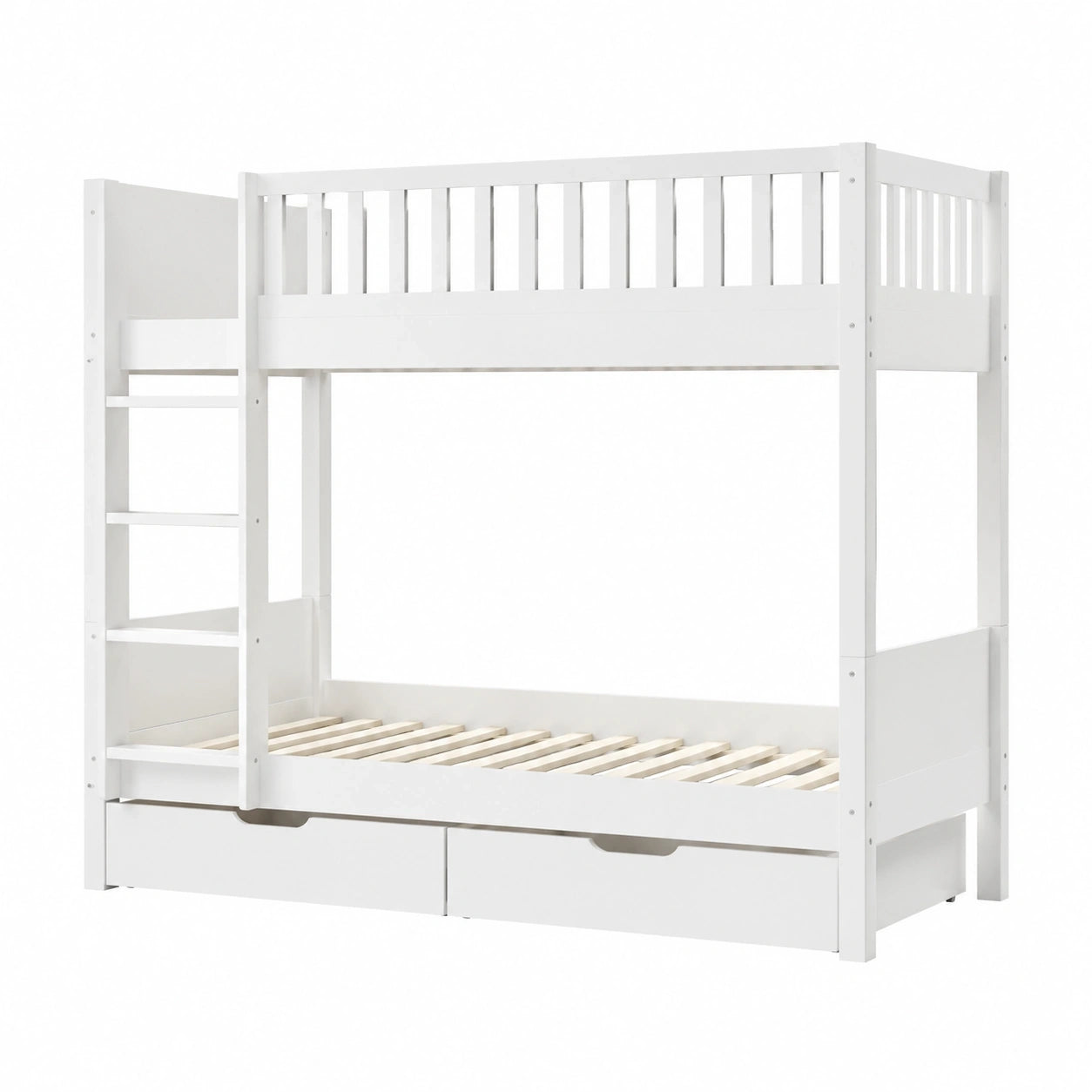 Vipack Hochbett Scott aus Kiefernholz, Weiß, 90x200 cm, mit Schubladen und Lattenrost