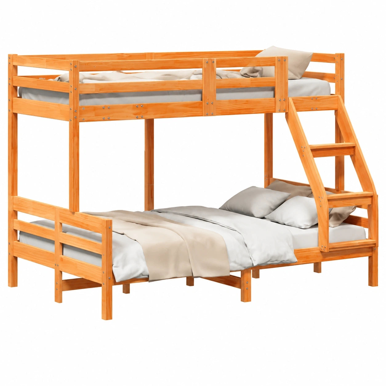 Kinder-Etagenbett aus Kiefernmassivholz, wachsbraun, 80x200/120x200 cm, ohne Matratze, mit Rausfallschutz