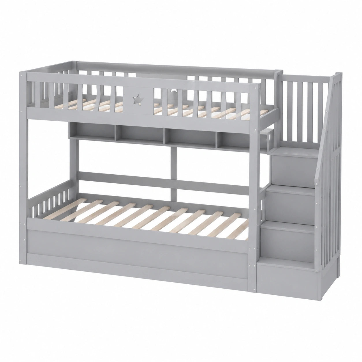 Modernes Hochbett 90x200 cm mit Stauraum und Treppe, Kinder- und Jugendbett in Grau
