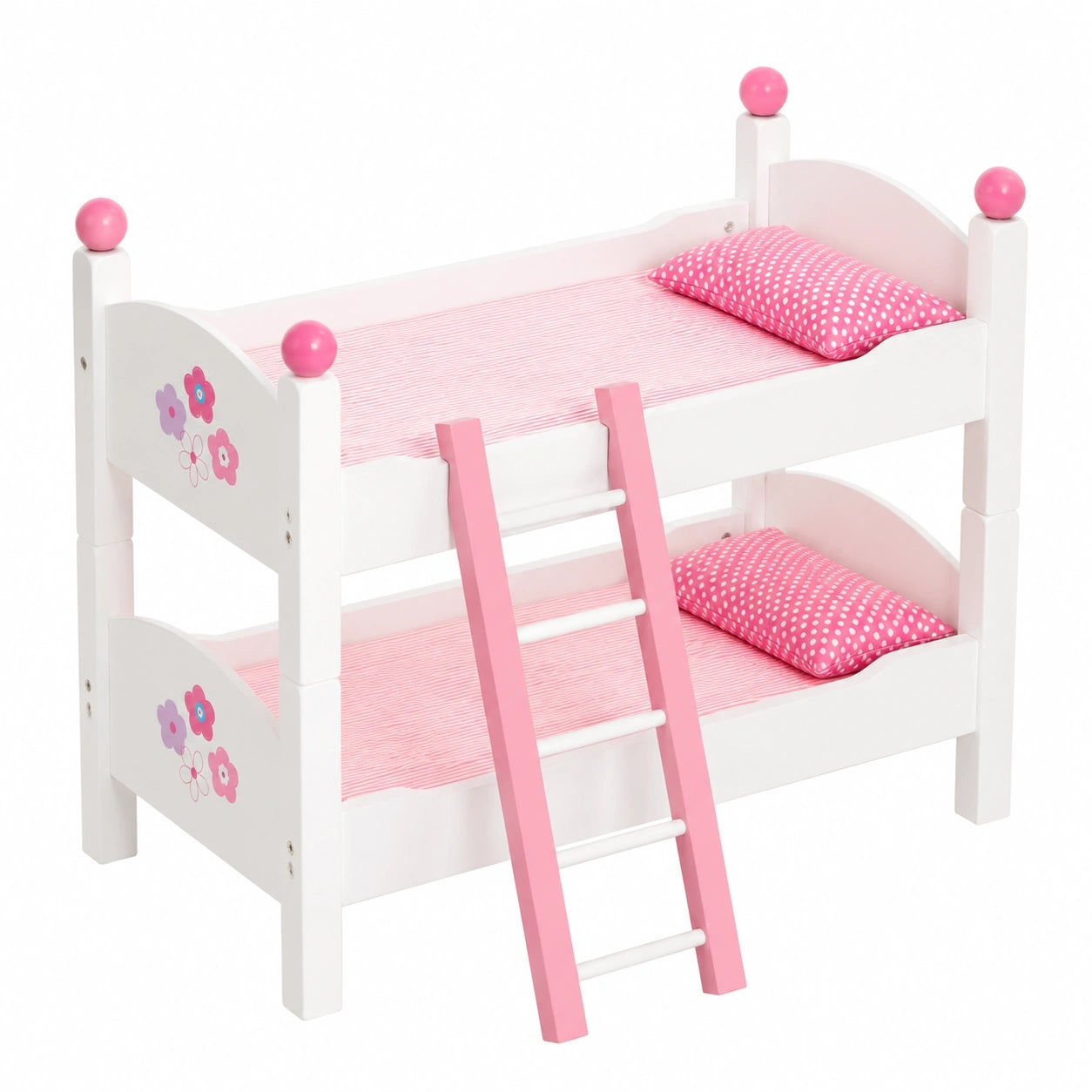 Doppelstock-Puppenbett Fiori in Rosa-Weiß für Puppen bis 48 cm