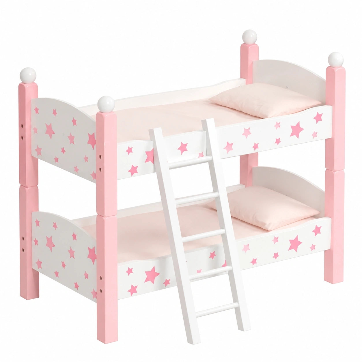 Bayer Chic 2000 Holzpuppen-Etagenbett mit Sternen in Rosa, inklusive Leiter und Bettwäsche, geeignet für Puppen bis 48 cm