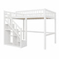 Hochbett für Jugendliche 90x200 cm mit Stauraumtreppe und Kleiderschrank, weiß, Massivholz und MDF