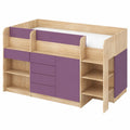 Hochbett Smile P mit Schreibtisch und Stauraum, Kinderzimmermöbel-Set in Sonoma-Eiche/Violett