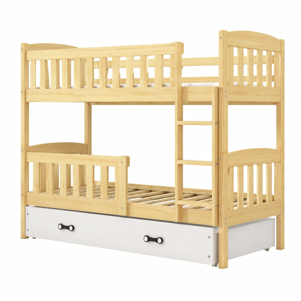 Interbeds Kinder-Etagenbett aus Kiefernholz mit Schublade, Rausfallschutz und Lattenrost, 190x90 cm, Natur