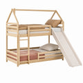 Kinderhochbett mit Rutsche und Sicherheitsleiter 90x200cm aus Naturholz für Kinder von 4 bis 18 Jahren