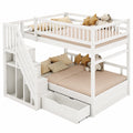 Etagenhochbett für Kinder, 140x200 cm, mit Treppe, Schrank und Schubladen, Kiefernholz, Weiß