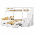 Etagenbett 90x200 cm mit Ausziehfunktion: Kieferndesign in Weiß, Platzsparendes Kinderbett mit Treppe und Schubladen