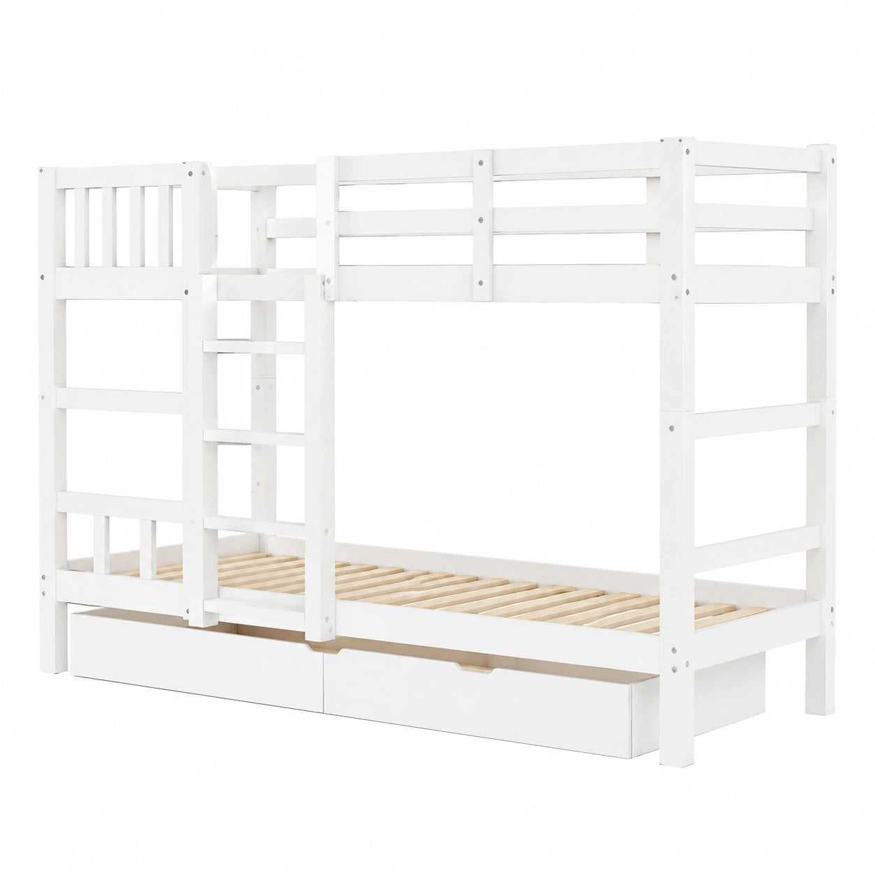 Flexibles Etagenbett 90x200 mit Schubladen & Sicherheitsschutz für Kinder und Jugendliche, verwandelbar in Einzelbetten, inklusive Lattenrost, weiß