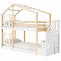Hochwertiges Etagenbett 90x200 cm für Kinder mit Treppe, Stauraum und Rausfallschutz, Naturweiß