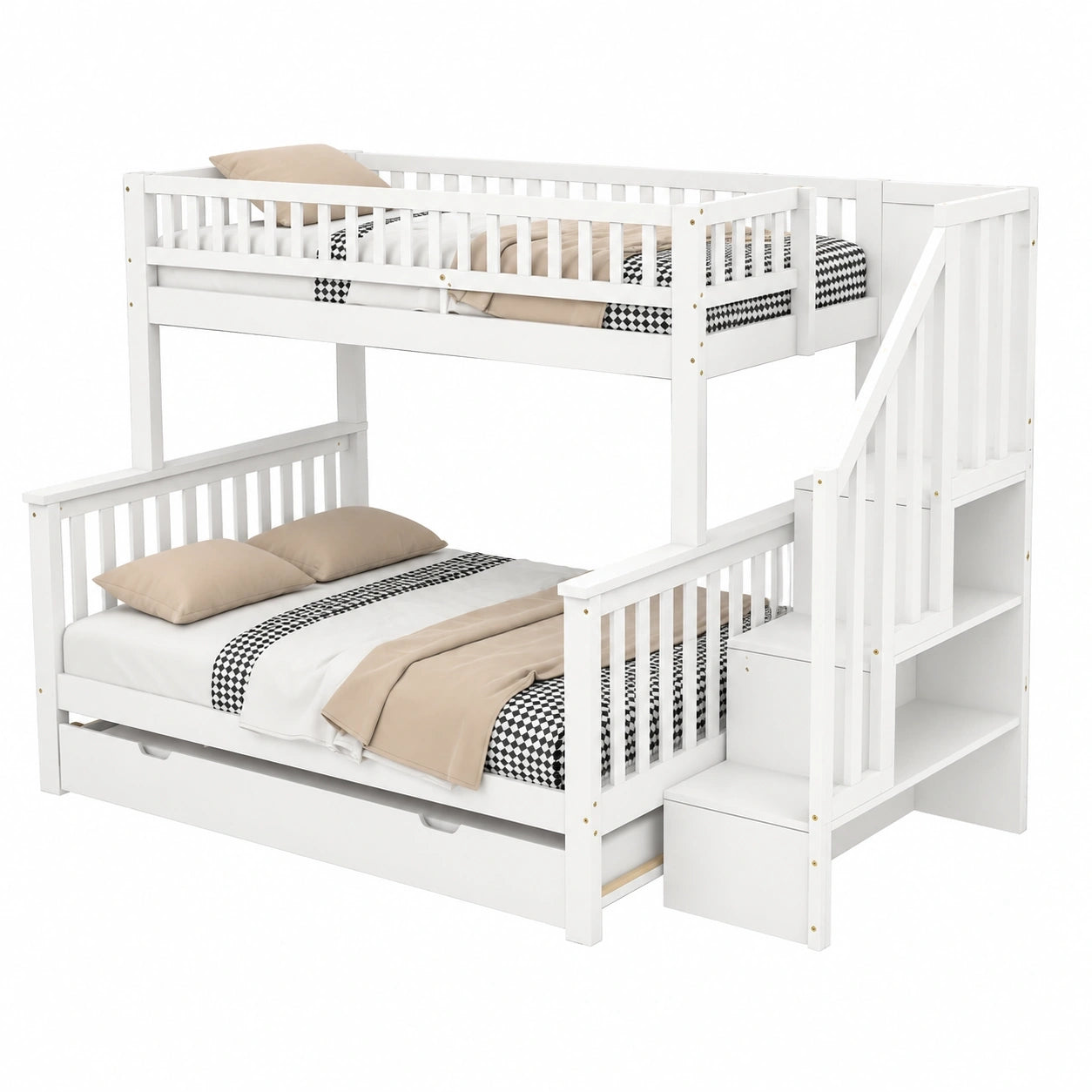 Soweiz Hochbett Kinder, 90x200cm und 140x200cm, inkl. Lattenrost, stabil und langlebig, mit Rollcontainer und Leiter, Weiß