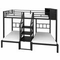 Metall-Etagenbett mit 3 Schlafplätzen, Treppe mit Geländer, stabiler Rahmen, Stauraum, schwarz, 90x200cm & 140x200cm