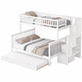 Kinder-Etagenbett mit Treppe und ausziehbarem Bett in Weiß, 90 x 200 bis 140 x 200