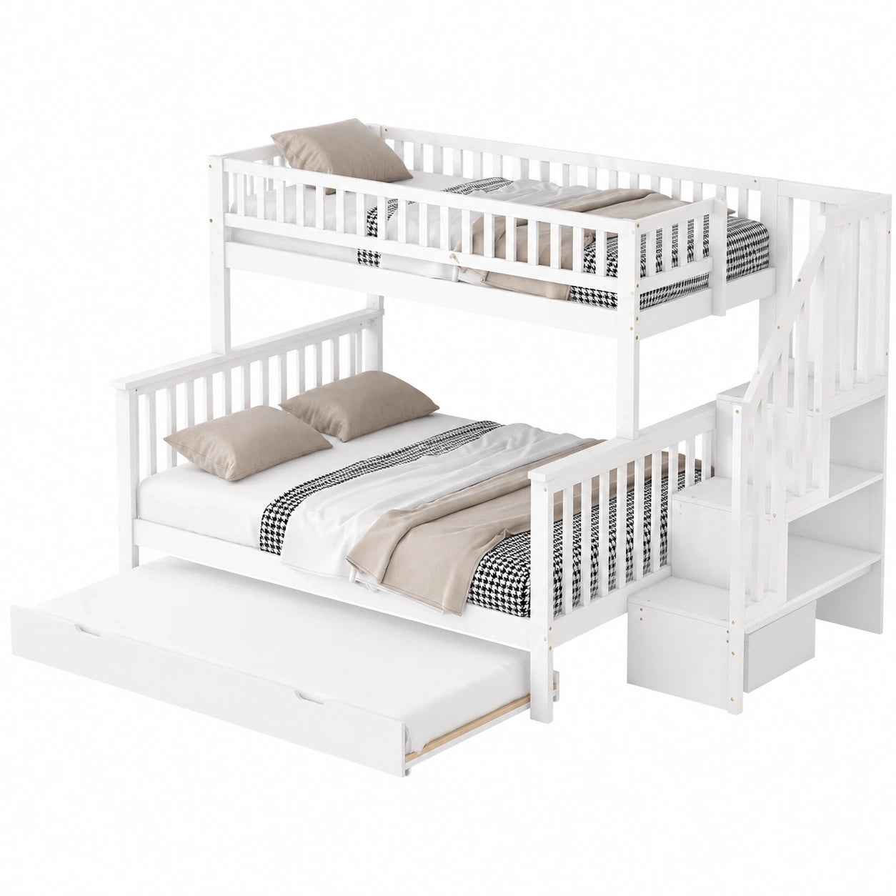 Kinder-Etagenbett mit Treppe und ausziehbarem Bett in Weiß, 90 x 200 bis 140 x 200