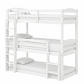 Kiefernholz Hochbett 90x200 cm, 3 Liegeflächen, umbaubar zu Einzelbetten, inkl. Leiter und Rausfallschutz, weiß