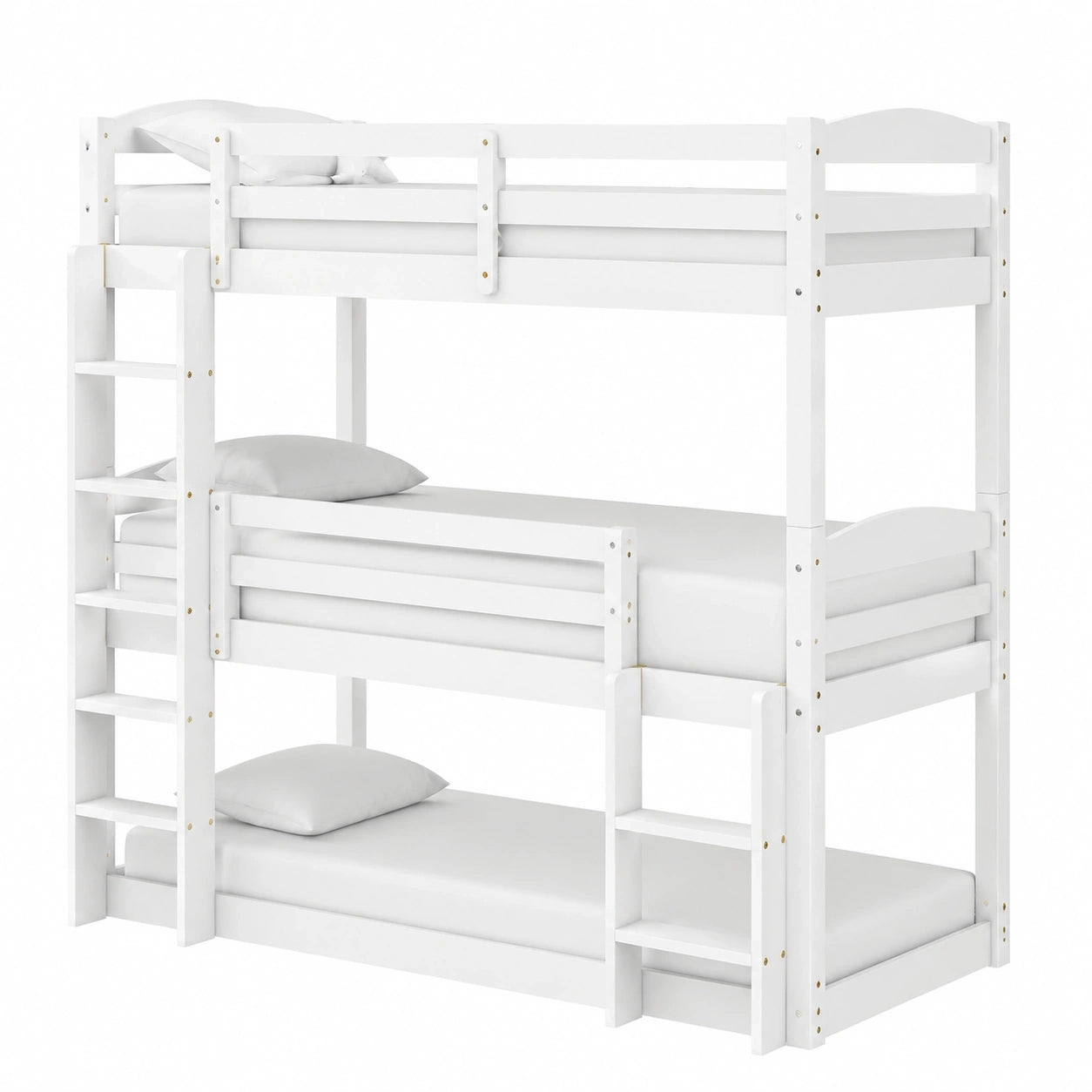 Kiefernholz Hochbett 90x200 cm, 3 Liegeflächen, umbaubar zu Einzelbetten, inkl. Leiter und Rausfallschutz, weiß
