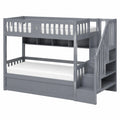 Lcoho Multifunktionales Holzbett 90x200 cm mit Stauraumtreppe und Regalen - Hochbett für Jugendliche in Grau