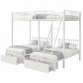 Merax Doppelstockbett für 3 Personen mit Stauraum und Sicherheitsleiter, Metall-Kinderbett 90/140x200cm, Weiß