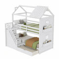 Multifunktionales Kinder-Etagenbett 90x200cm mit Aufbewahrungstreppe und Regalen