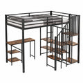 Metall-Hochbett 120x200 cm mit Schreibtisch und Regal, schwarzes Jugendbett mit Kleiderschrank und sicherer Treppe