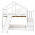 Merax Etagenbett für Kinder 90x200 cm mit Rutsche und Stauraum, Treppe, Lattenrost, Schutzelemente, Fenster, ideal für zwei Kinder, Weiß