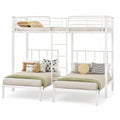 Moimhear Dreifaches Etagenbett für Kinder und Jugendliche, Metallbett mit Sicherheitsgitter und Tisch, Weiß, 90x200cm