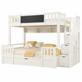 Etagenbett für Kinder mit Stauraumtreppe und Kreidetafel, 90x200 und 140x200, Weiß