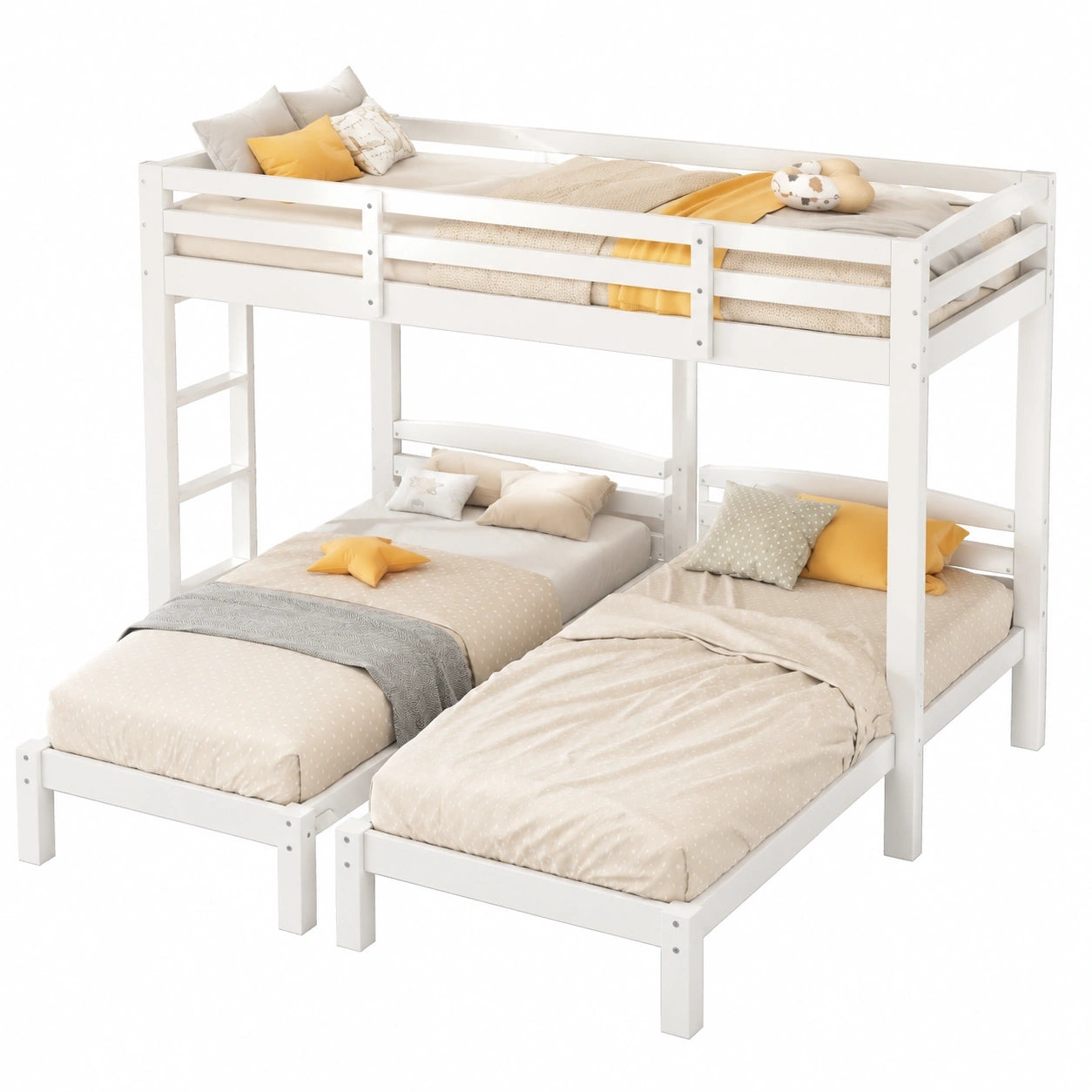 Hochbett-Trio für Kinder und Jugendliche, Weiß, 90x200 cm mit Seitentreppe