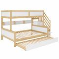 Moimhear Etagenbett für Kinder, 90x200cm & 120x200cm, mit Sicherheitsgitter und Kleiderschrank, Weiß/Natur, Rollbett inklusive