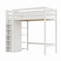 Merax Multifunktionales Hochbett 90x200 cm mit Sicherheitsgitter und Treppe, Holz-Kinderbett mit integriertem Kleiderschrank und Regalen, Ideal für Jugendzimmer, Weiß