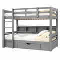 Modernes Etagenbett 90x200 mit Regal & Schubladen, Sicheres Hochbett aus Massivholz für Kinder & Jugendliche, Platzsparendes Doppelbett in Grau