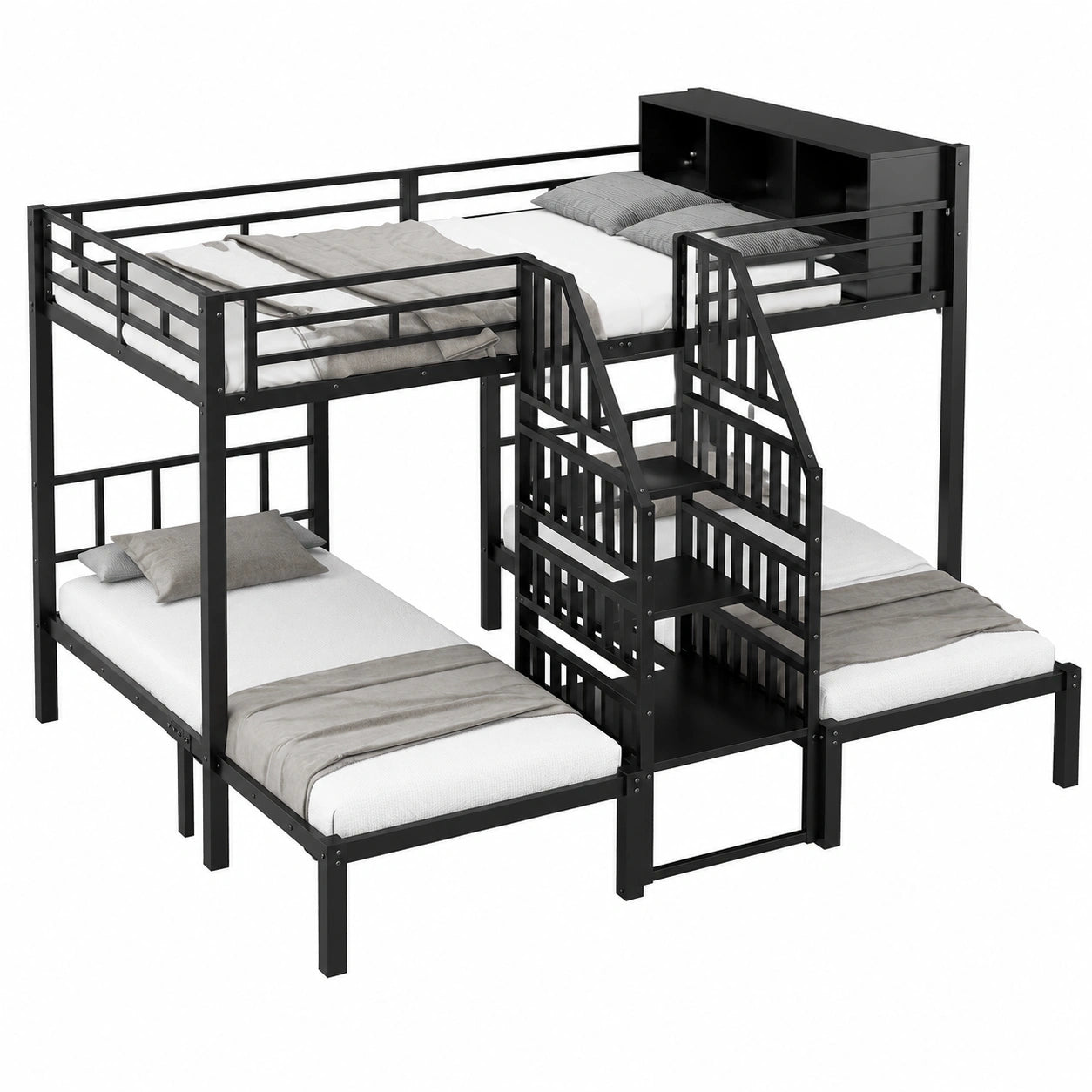 Praktisches YESGIGA Etagenbett mit Stauraum, Dreibettoption, Sichere Treppe, Robuste Struktur, 90x200cm & 140x200cm